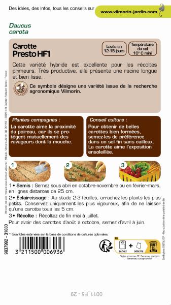 Potagères - Carotte Presto HF1 - MEDIA_PACKAGING_VERSO